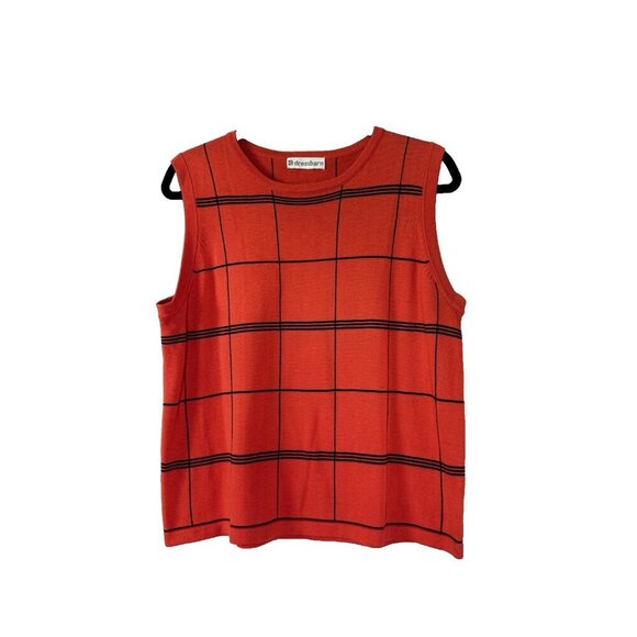 Dressbarn L Orange Black Window Pane Plaid Cardigan Cami Sweater Knit Layered - Picture 4 of 16
